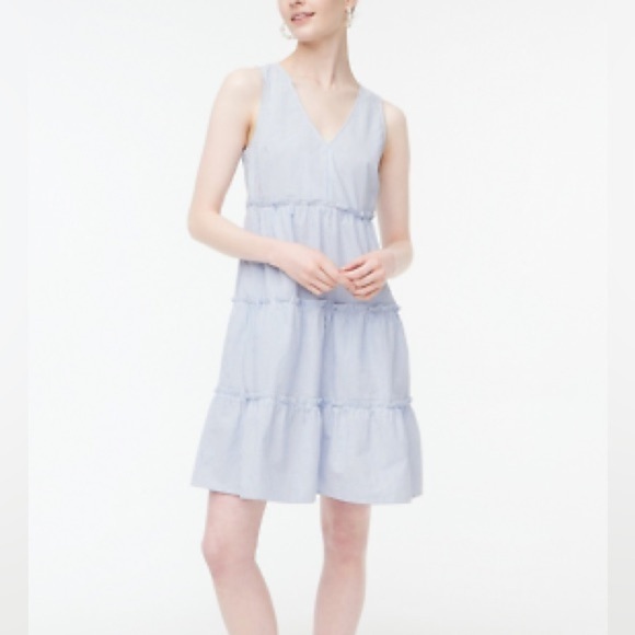 NWOT J.Crew | 2023 Blue/White Stripe Seersucker Tier Ruffle Dress Plus Size 18 - Picture 2 of 11